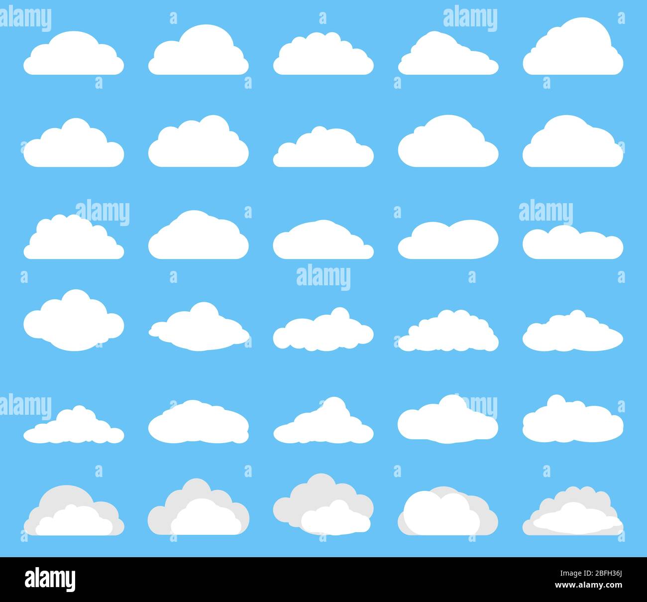 icône de nuage blanc définie sur l'illustration vectorielle d'arrière-plan bleue Illustration de Vecteur