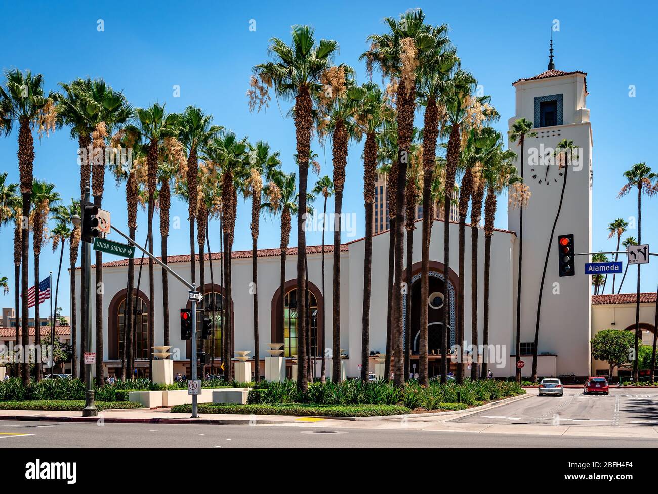 Le bâtiment principal et les jardins de Union Station, à Los Angeles, en Californie. Banque D'Images