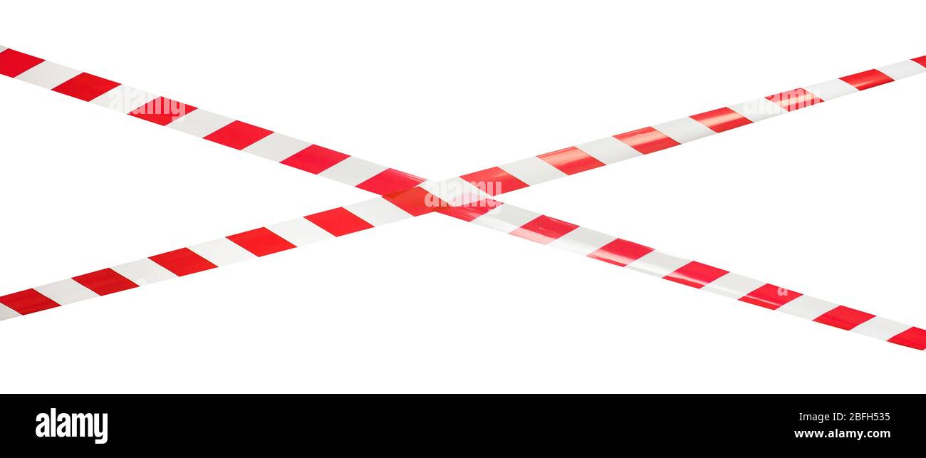 Lignes rouges et blanches de ruban adhésif barrière, protège pour ne pas entrer, espace libre Banque D'Images