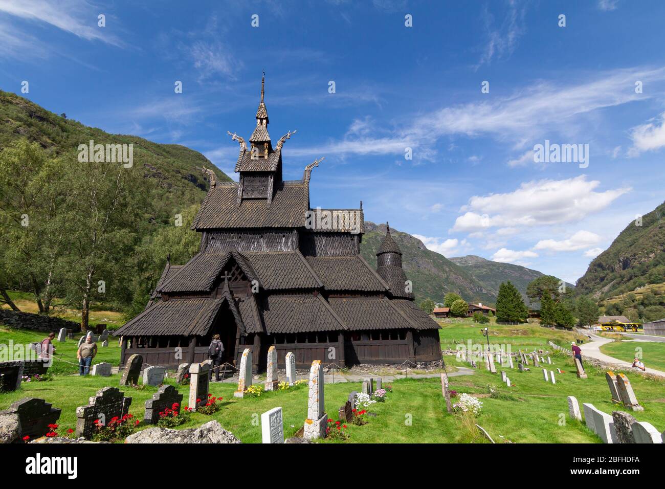 Laerdal, Norvège - 15 août 2019 : ancienne église Borgund Stave à Laerdal, la plus préservée église en bois construite autour de 1200 en Norvège Banque D'Images