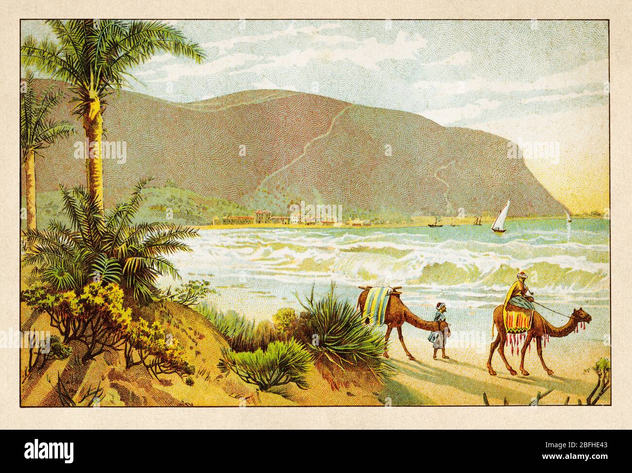 Mont Carmel, chaîne de montagnes côtières dans le nord d'Israël, ancienne chromolithographie de couleur la Terre Sainte 1898 Banque D'Images