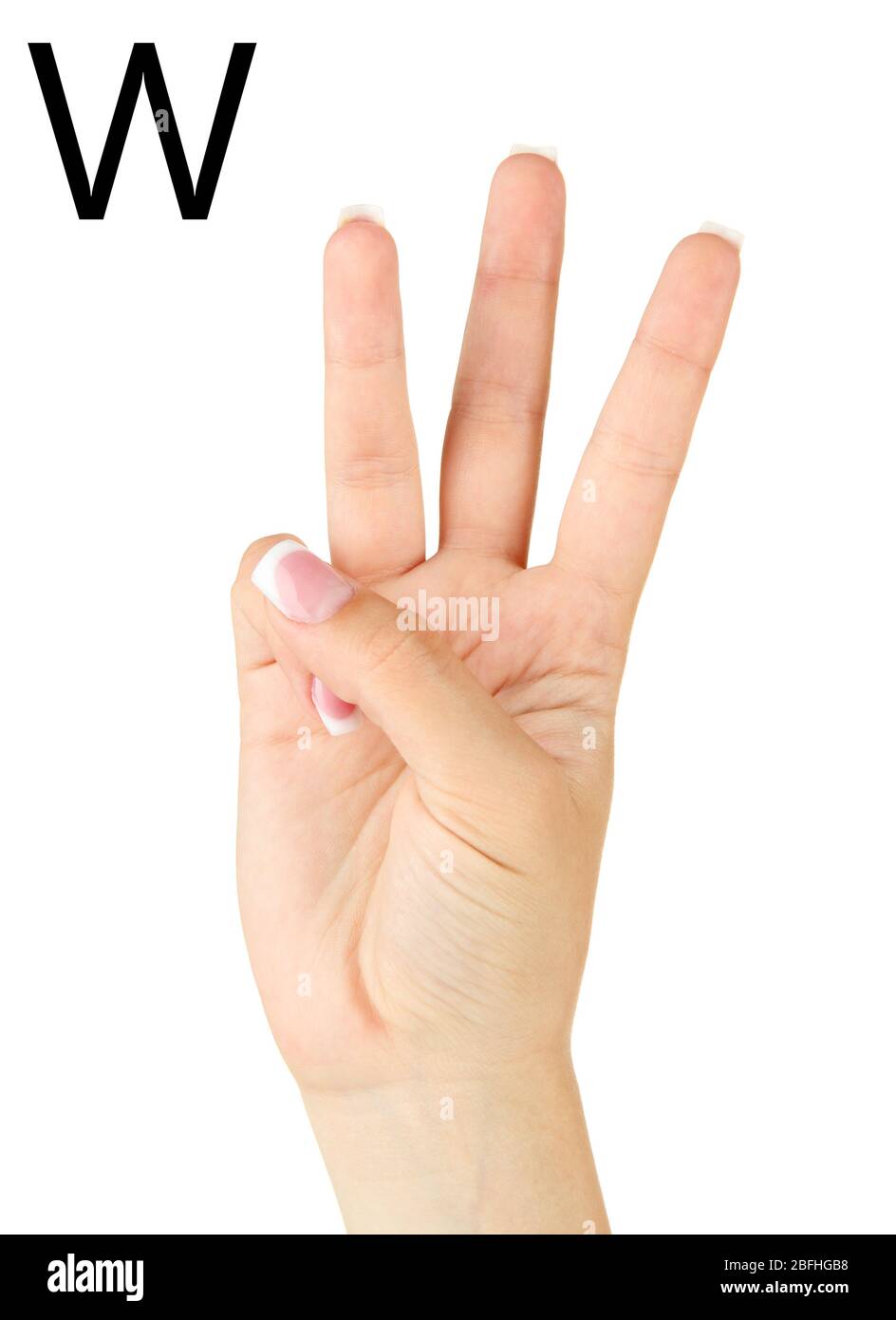 Spelling de doigt l'alphabet en American Sign Language (ASL). Lettre W Banque D'Images