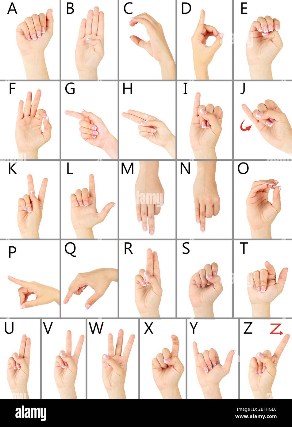 Spelling de doigt l'alphabet en American Sign Language (ASL). Alphabet Banque D'Images