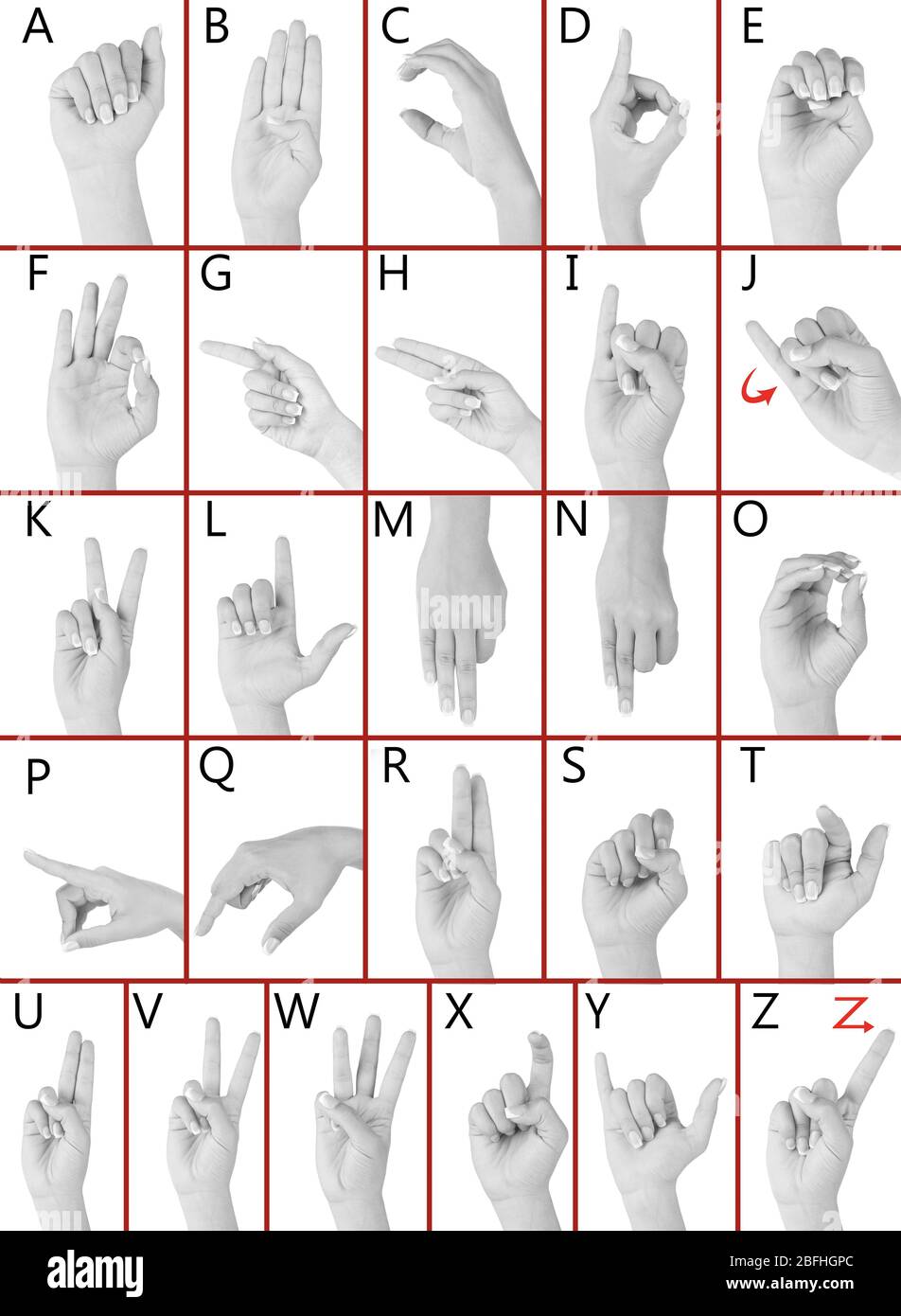Spelling de doigt l'alphabet en American Sign Language (ASL). Alphabet Banque D'Images