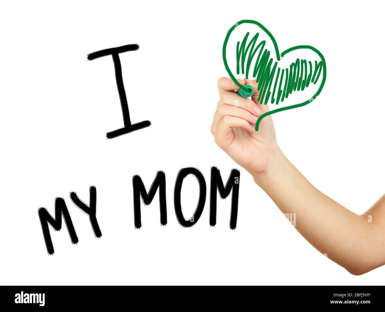 Écriture manuelle J'aime mon maman sur un tableau blanc transparent vierge Banque D'Images