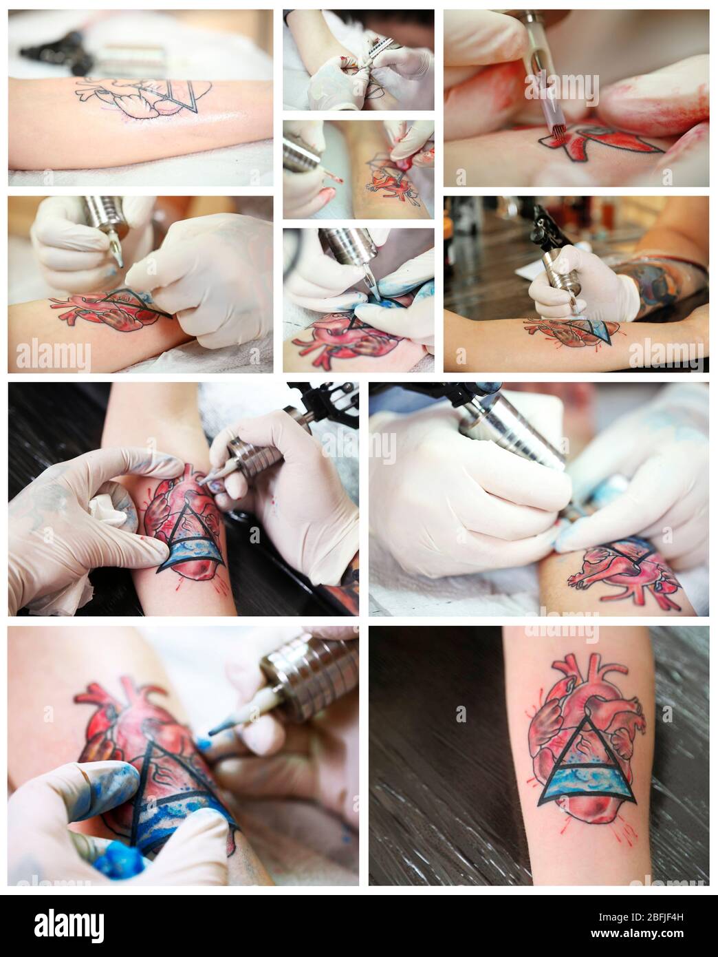 Collage d'artiste de tatouage au travail Banque D'Images