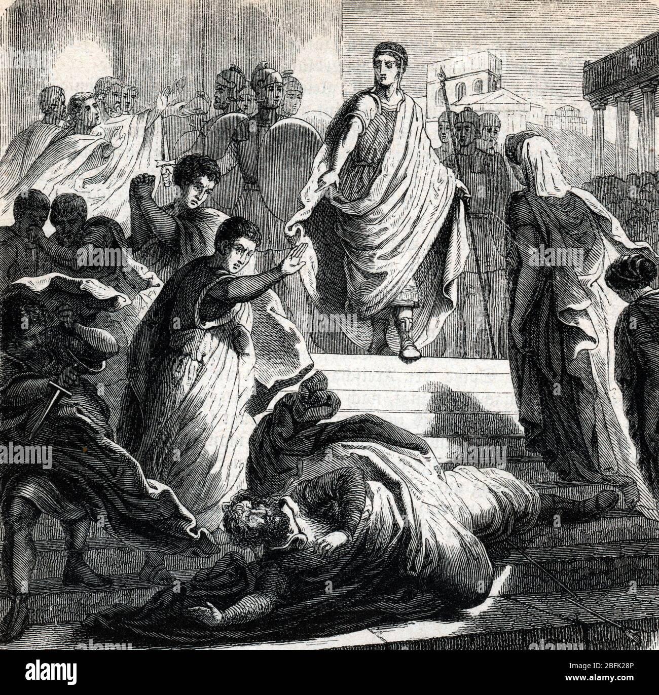 Antiquite romaine : la mort de Servius Tullius roi de Rome en 535 avant JC mar par sa fille Tullia et par son fils gendre, Tarquin le Superbe, le fils de T Banque D'Images