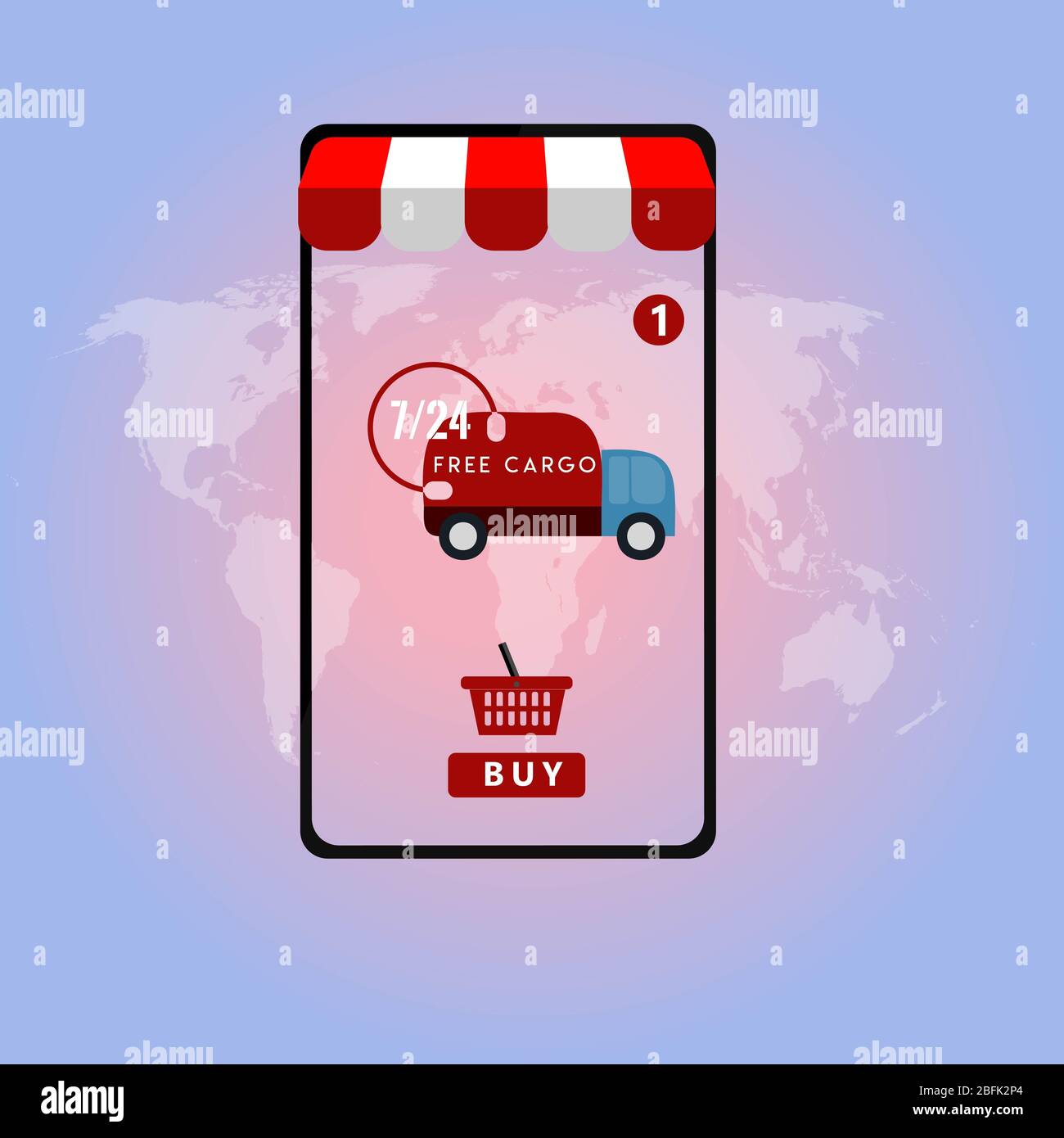 conception de vecteur de marketing mobile ouvert 24 h/24 et 7 j/7 sur la carte du monde Banque D'Images