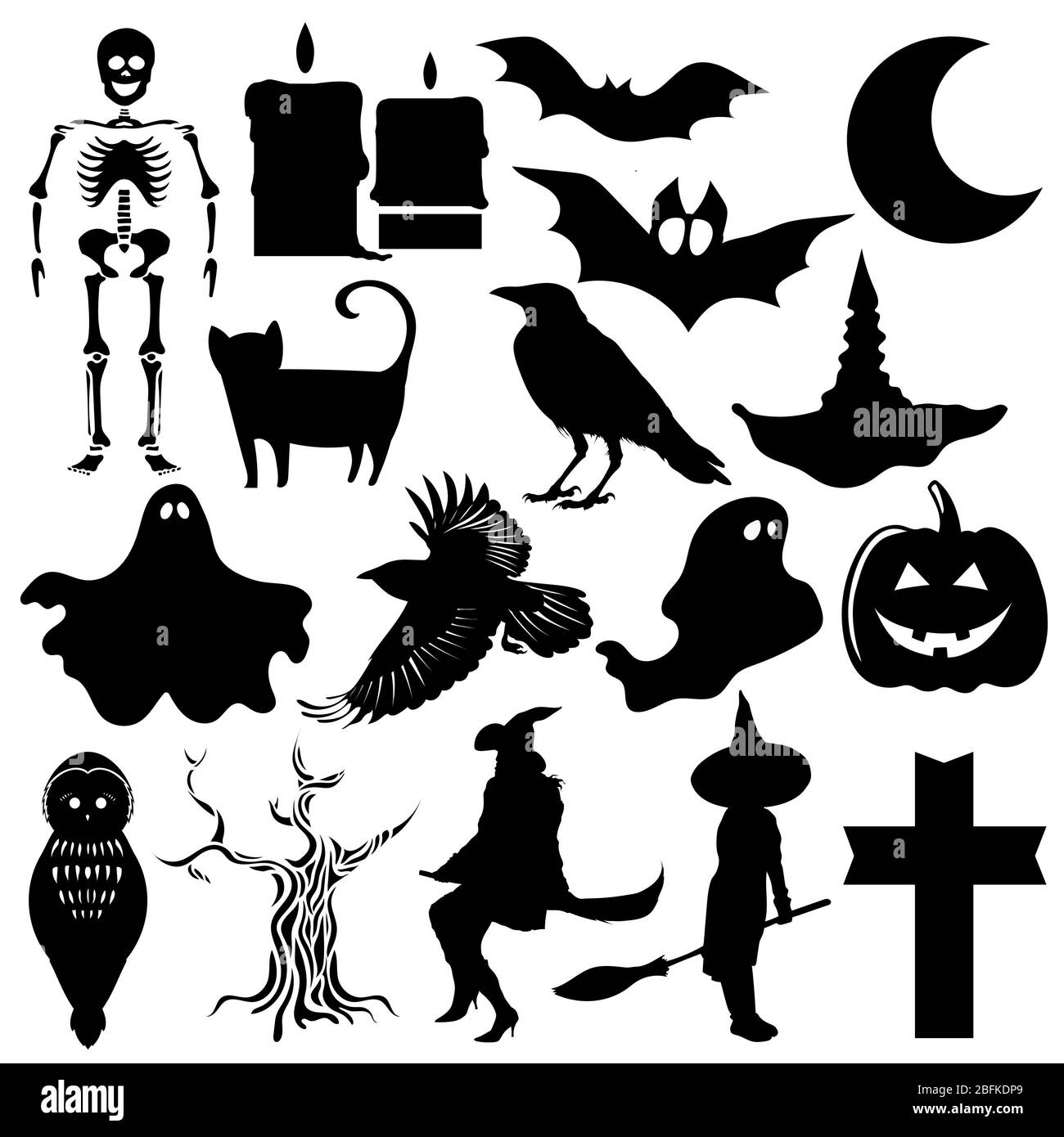 Collection d'icônes halHalloween, isolée sur blanc Banque D'Images