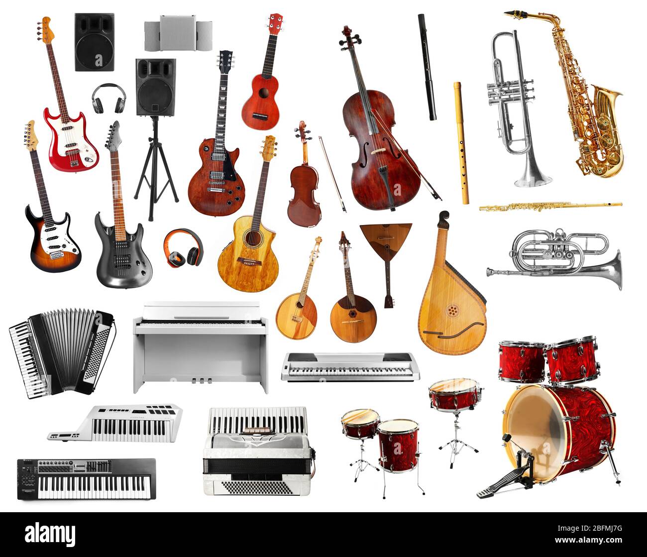 Collage d'instruments de musique isolés sur blanc Banque D'Images
