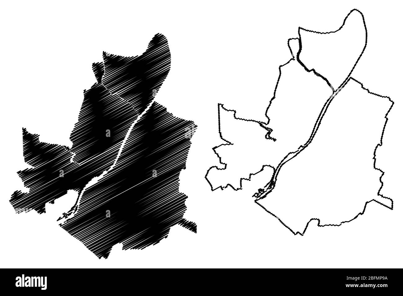 Ville d'Angers (République française, France) illustration vectorielle de carte, esquisse de griffonnage carte de la ville d'Angers Illustration de Vecteur
