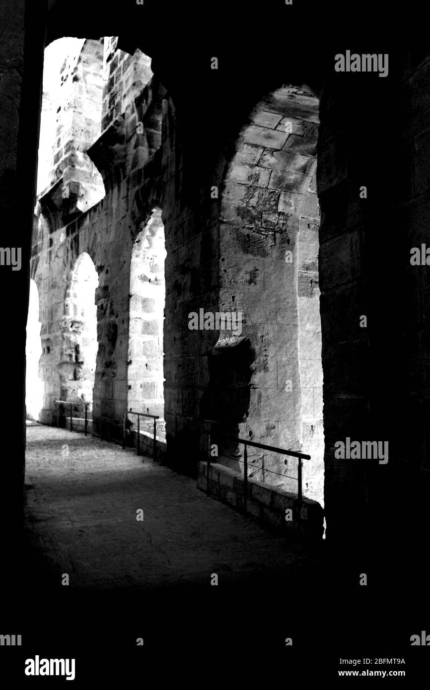 Ruines de l'amphithéâtre El Jem, Tunisie Banque D'Images