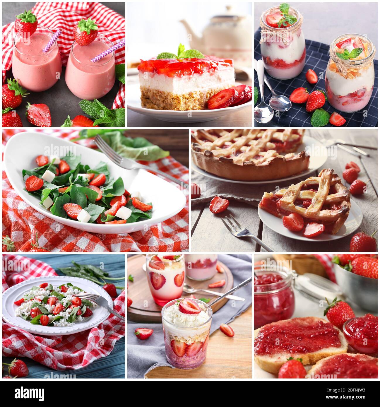 Collage de différents plats avec fraise Banque D'Images