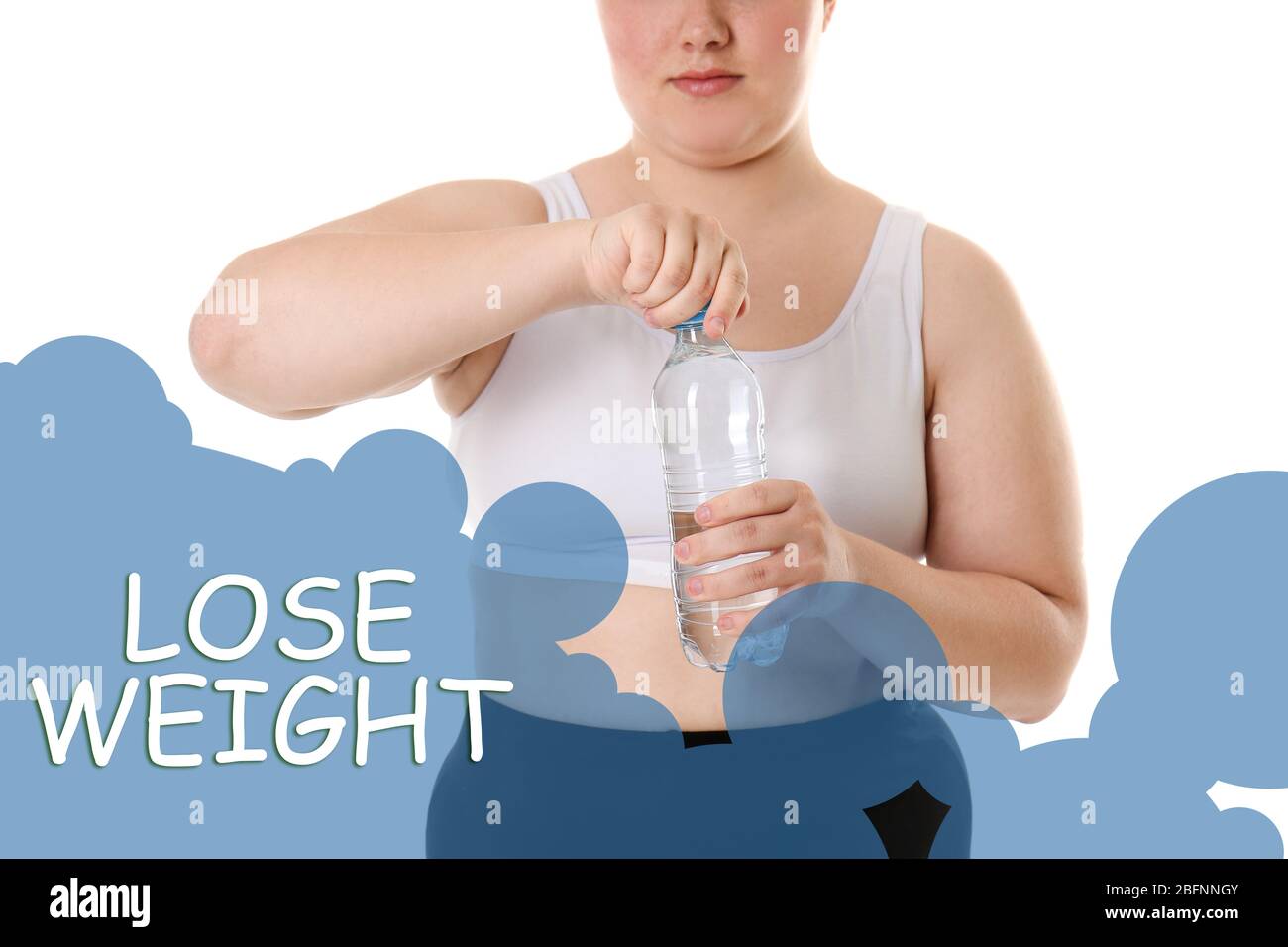 Motivation Citation Perdre Le Poids Et Surpoids Femme Avec Bouteille D Eau Sur Fond Blanc Photo Stock Alamy