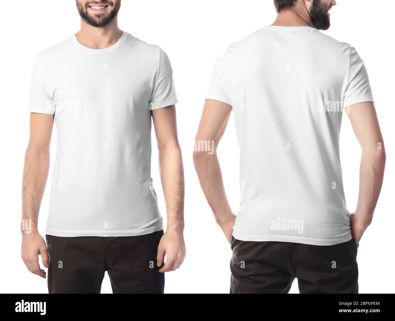 T-shirt Blanc. Avant Et Arrière. Fond Blanc. Banque D'Images et