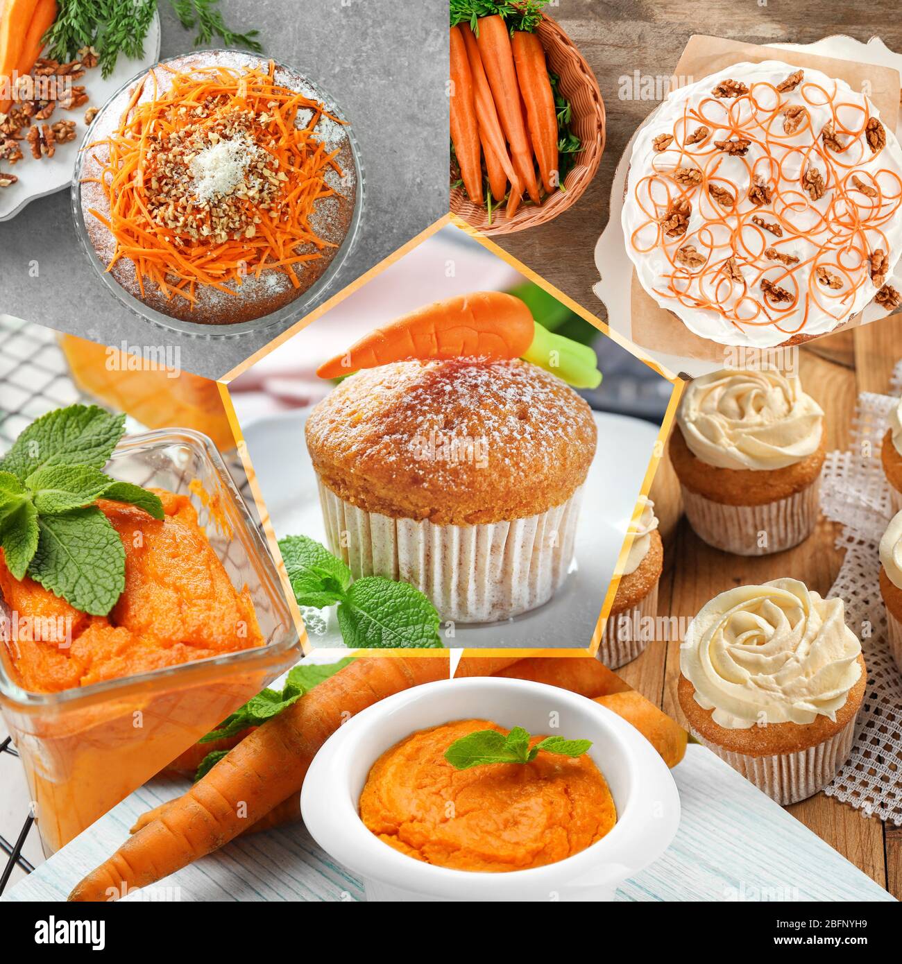Set avec différents desserts de carotte savoureux Banque D'Images