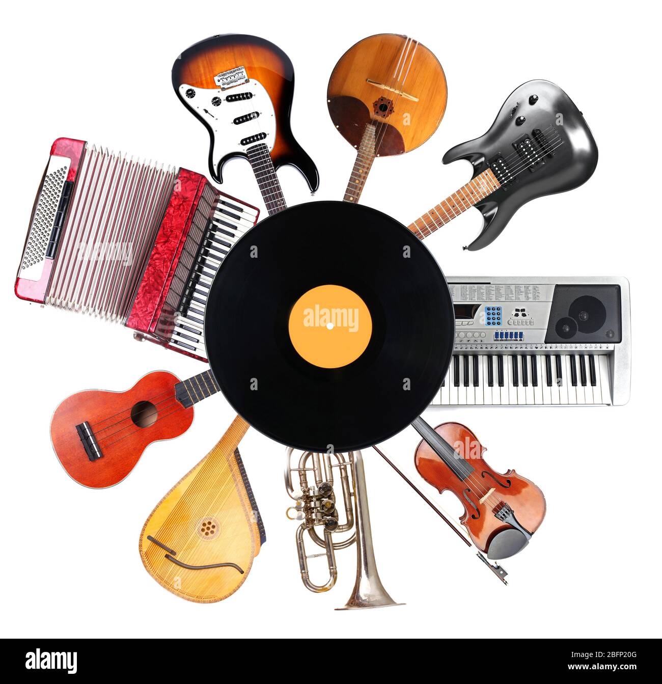 Collage d'instruments de musique isolés sur blanc Banque D'Images