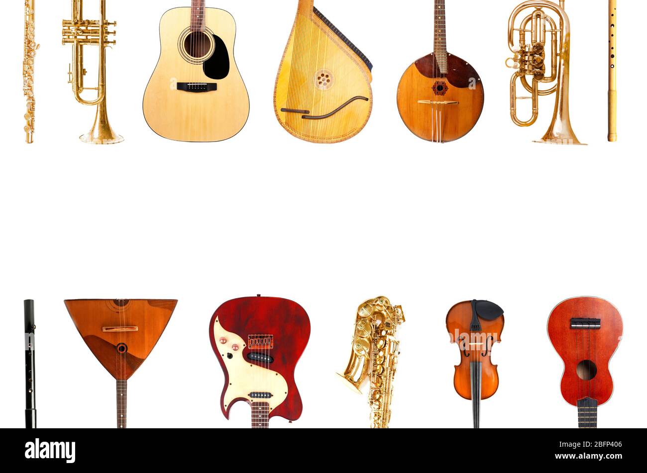 Collage d'instruments de musique isolés sur blanc Banque D'Images