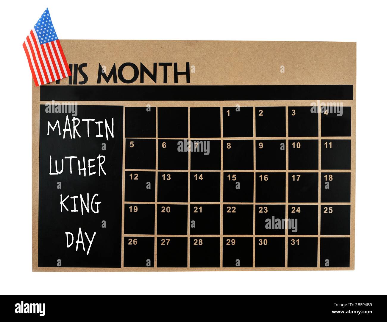 Journée Martin Luther King. Calendrier mural de tableau de surveillance isolé sur blanc Banque D'Images