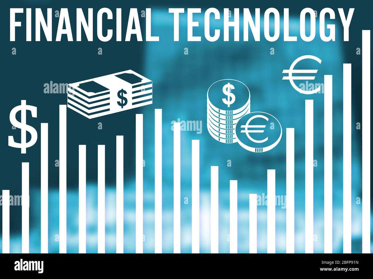 Concept de technologie financière. Diagramme et icônes sur fond flou. Banque D'Images