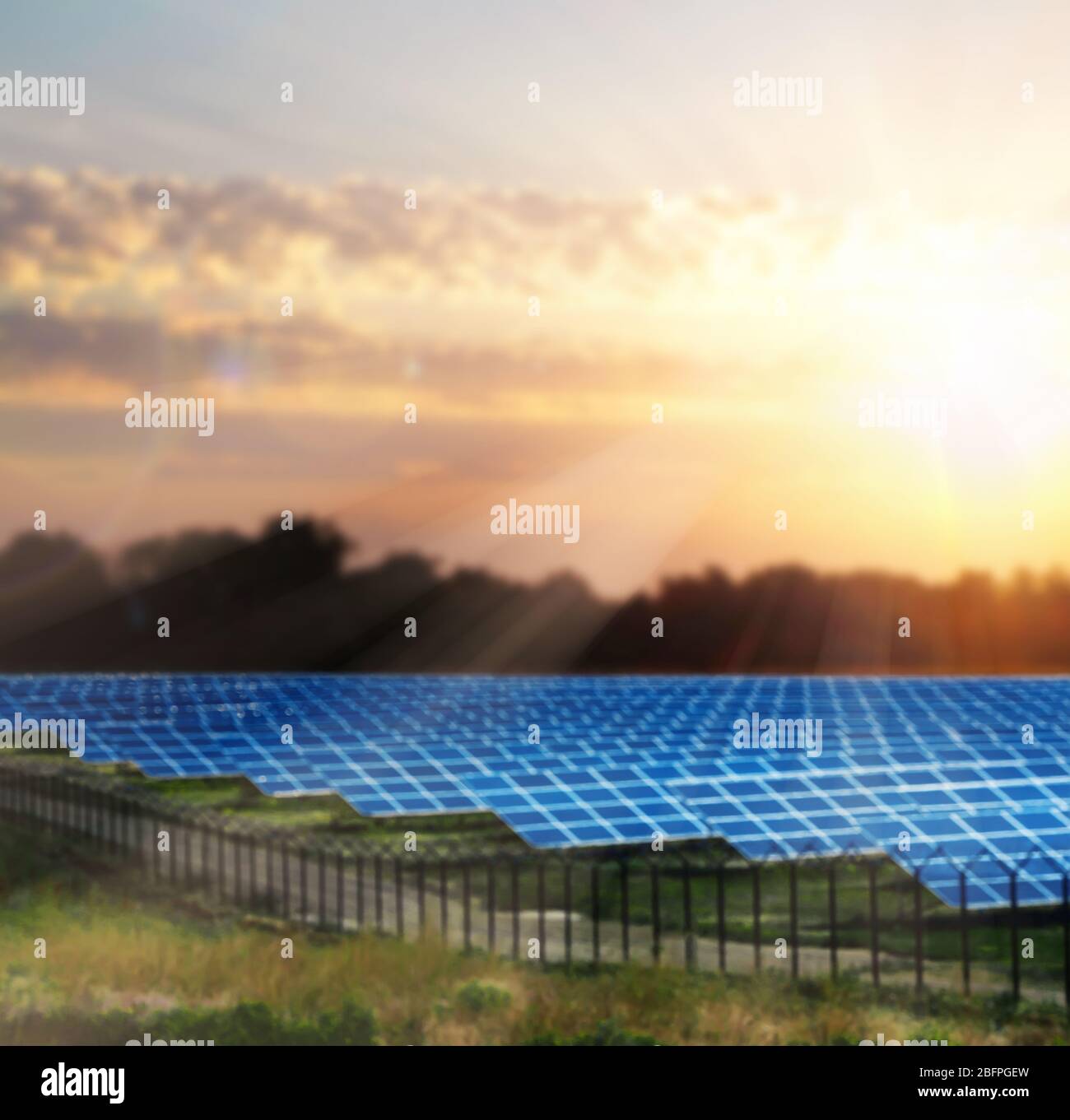 Panneaux solaires sur le terrain. Concept de ressources en énergie renouvelable Banque D'Images