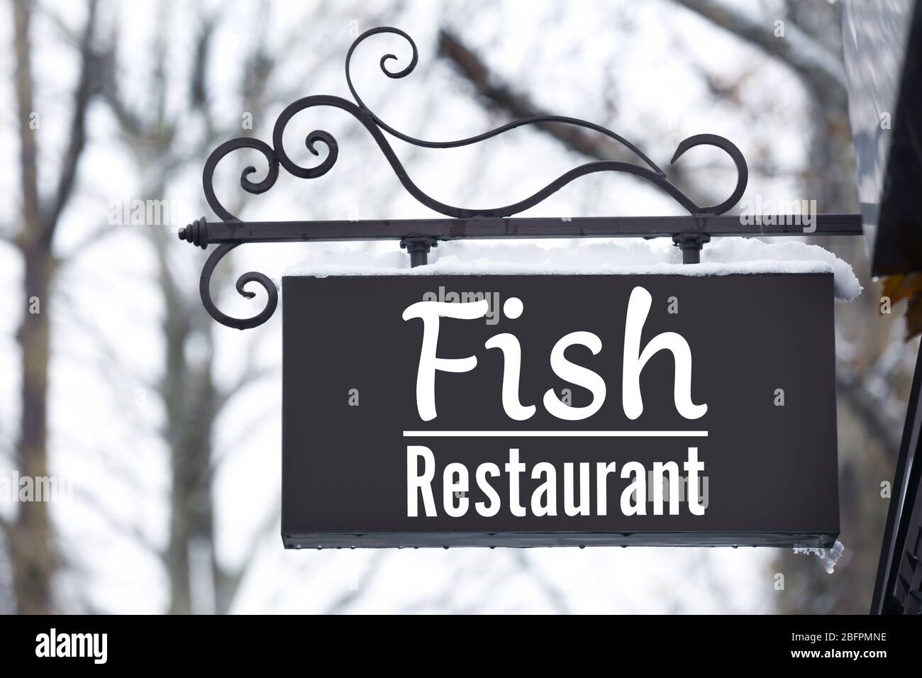 Panneau de restaurant de poissons extérieur Banque D'Images