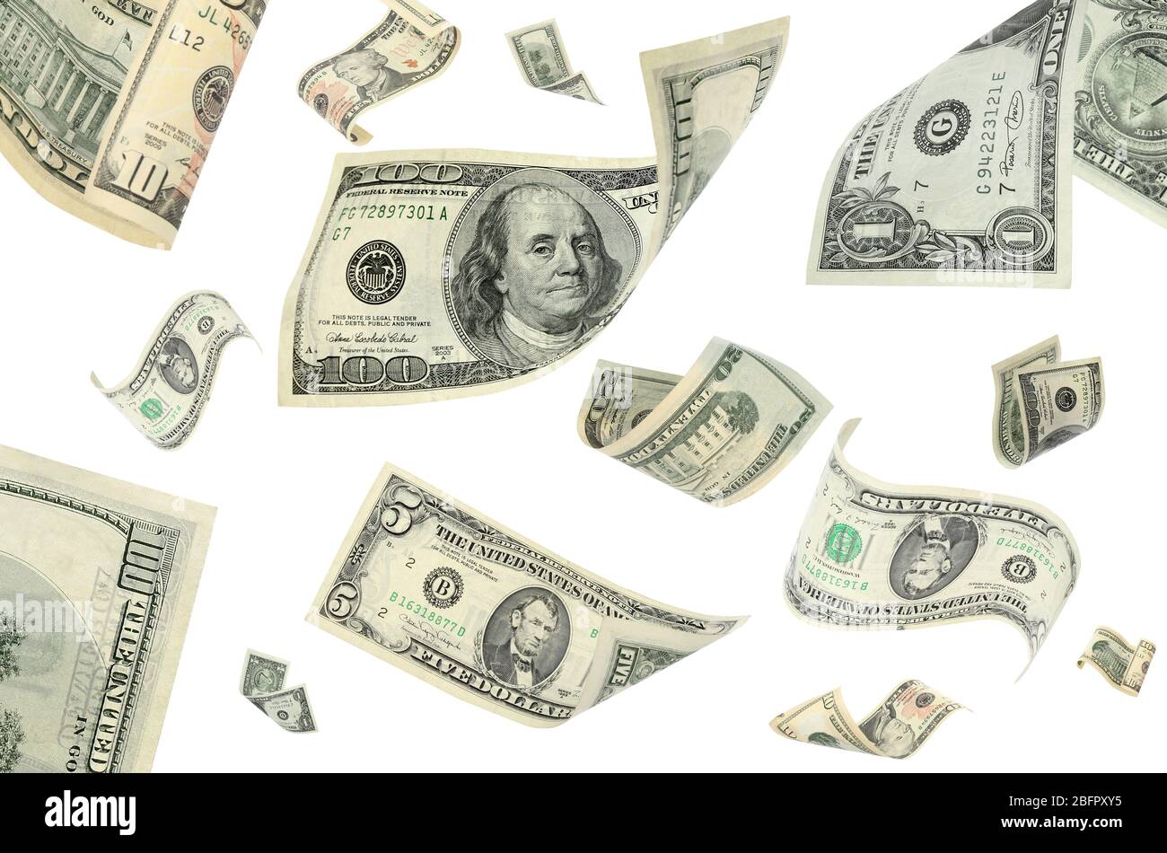 Voler de l'argent sur fond blanc Banque D'Images