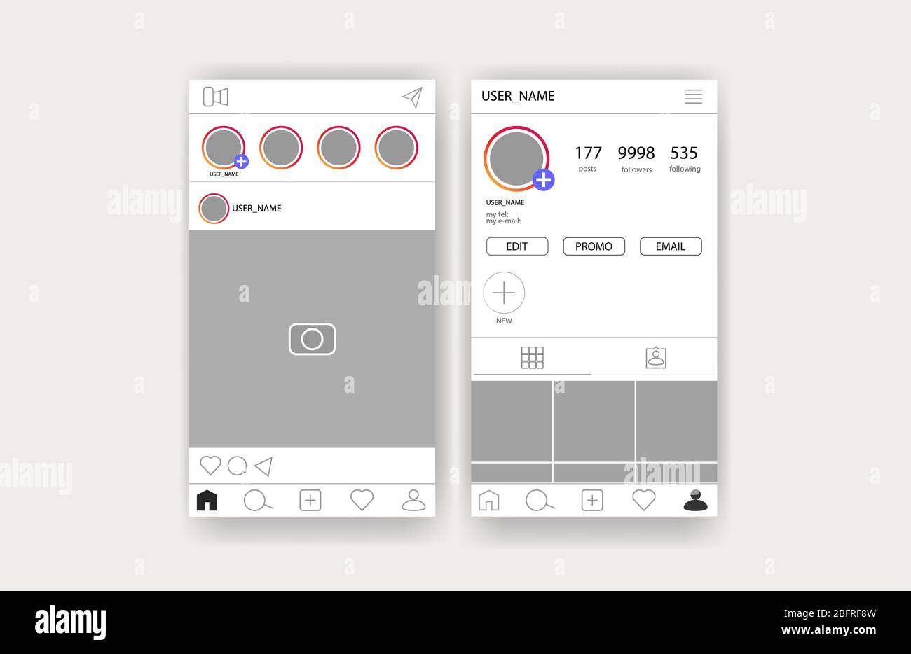 Un réseau social similaire à inst. Exemple d'application mobile. Illustration de Vecteur
