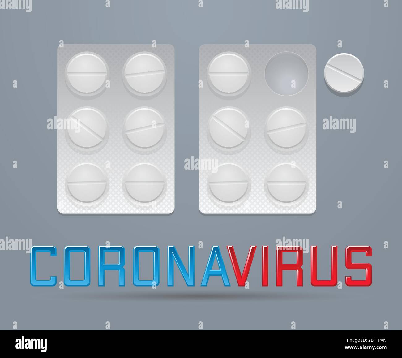 Pilules rondes vectorielles en deux plaquettes thermoformées, concept de prévention du coronavirus, éps10 Illustration de Vecteur