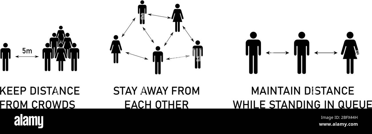Tenez-vous à distance des foules ou de l'icône. Signe de distanciation sociale, peut être utilisé pendant la prévention de l'éclosion de covid19 du coronavirus Illustration de Vecteur