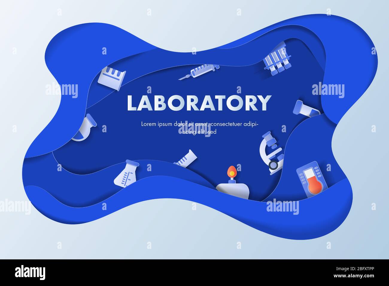 Equipement de laboratoire de style art papier avec espace de copie pour le texte ou le message. Illustration vectorielle de science conceptuelle. Illustration de Vecteur