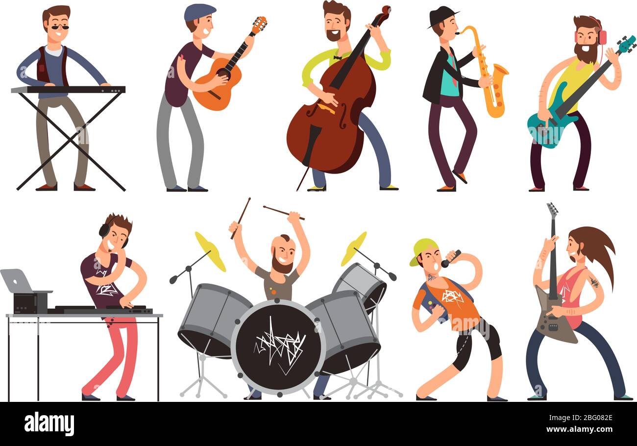 Rock n roll musique bande des personnages vectoriels avec instruments de  musique. Musiciens jouant de la musique. Concert avec guitare et  illiustation chanteuse Image Vectorielle Stock - Alamy