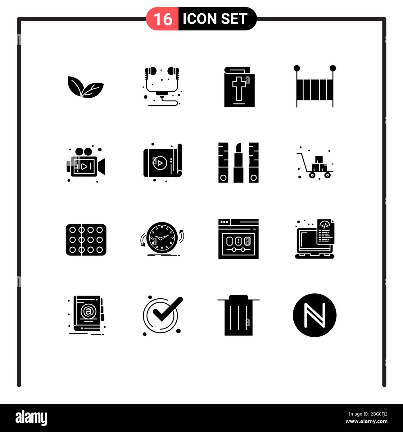 Groupe De 16 Glyphes Solides Modernes Pour La Video La Camera La Bible Le Lit De Bebe Les Elements De Conception Vectoriel Editable Pour Enfant Image Vectorielle Stock Alamy