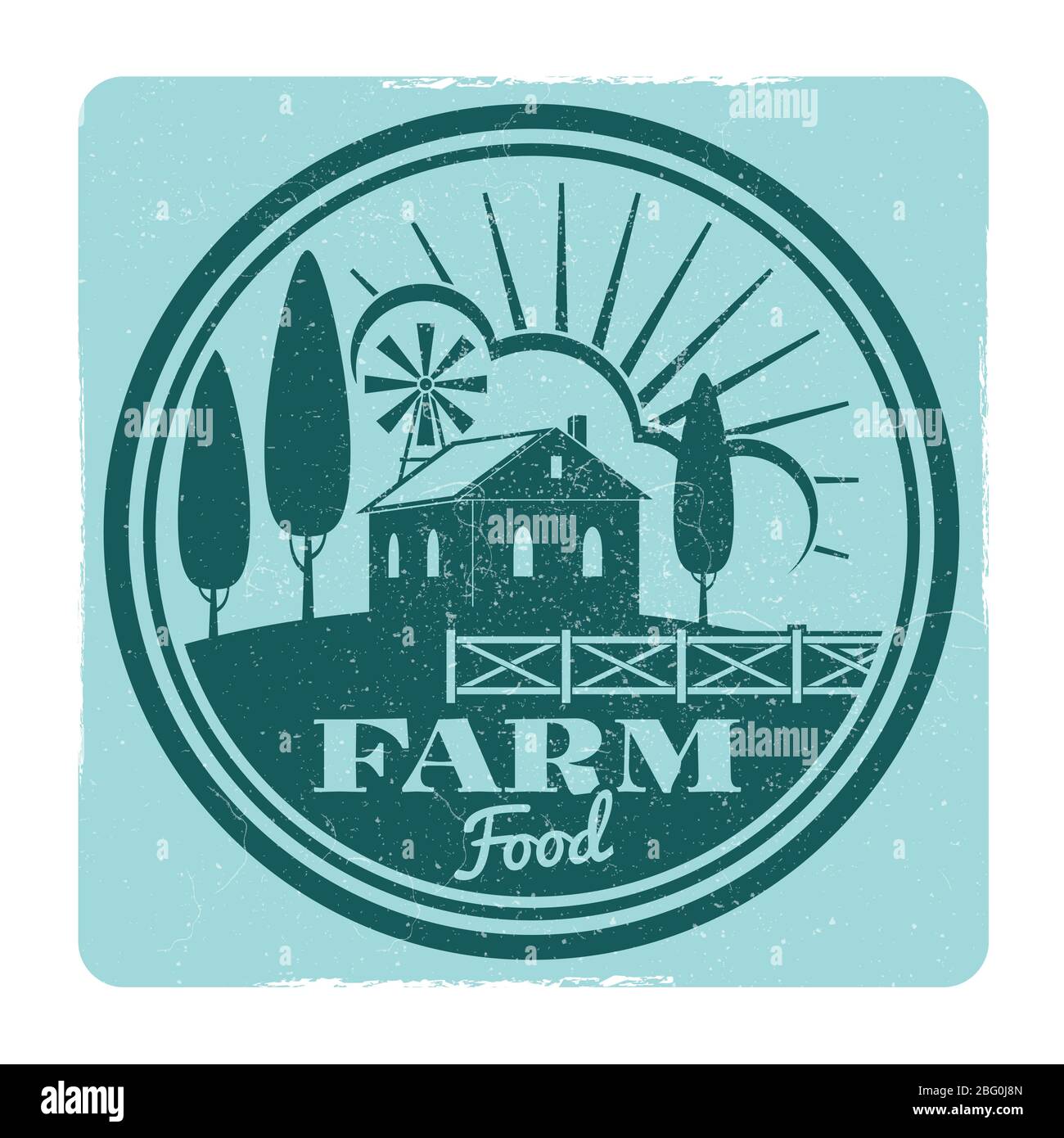 Motif étiquette de nourriture de la ferme Grunge. Logo pour produit agricole. Illustration vectorielle Illustration de Vecteur