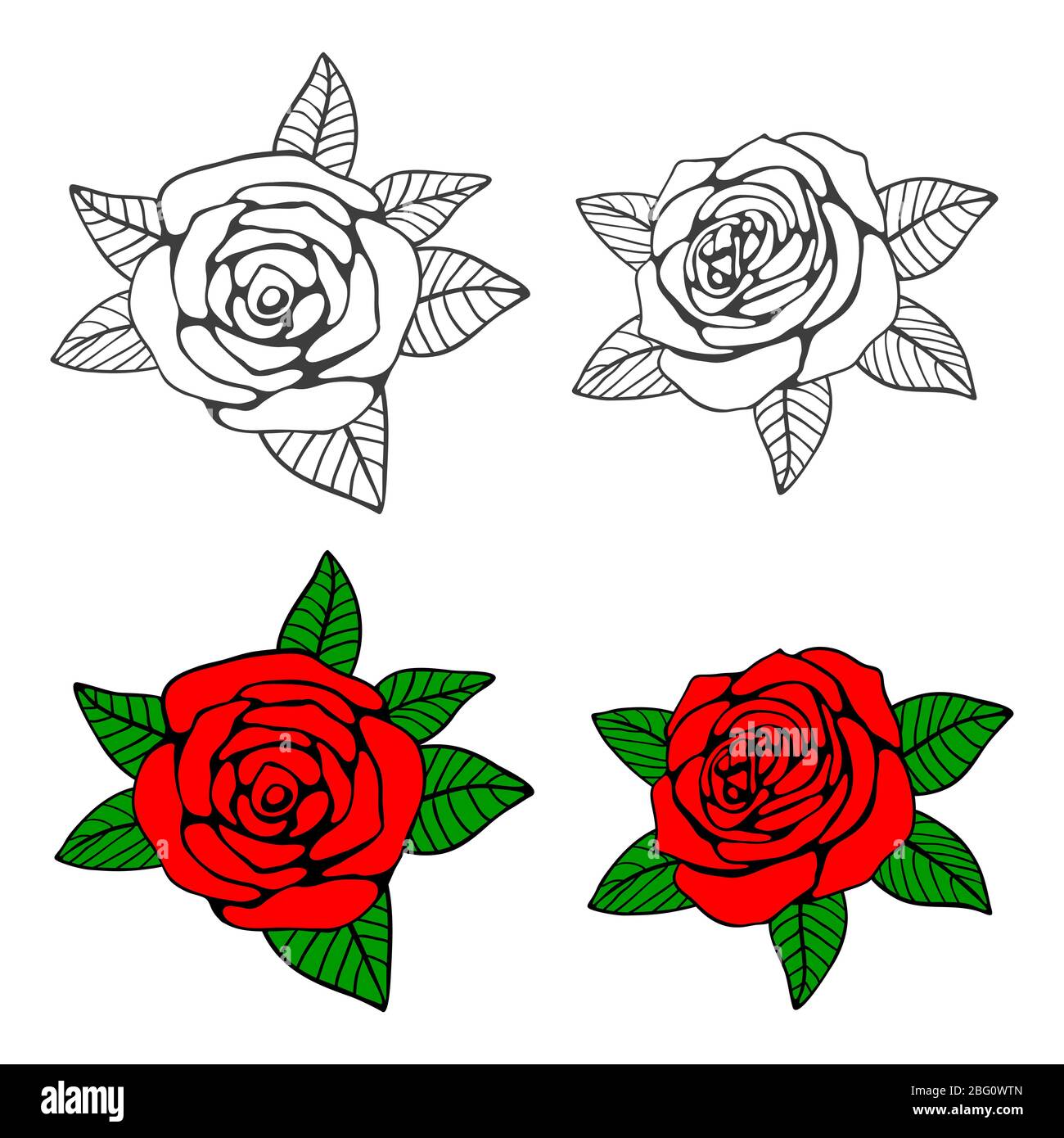 Page de coloration des roses dessinées à la main avec des échantillons brillants. Illustration vectorielle Illustration de Vecteur