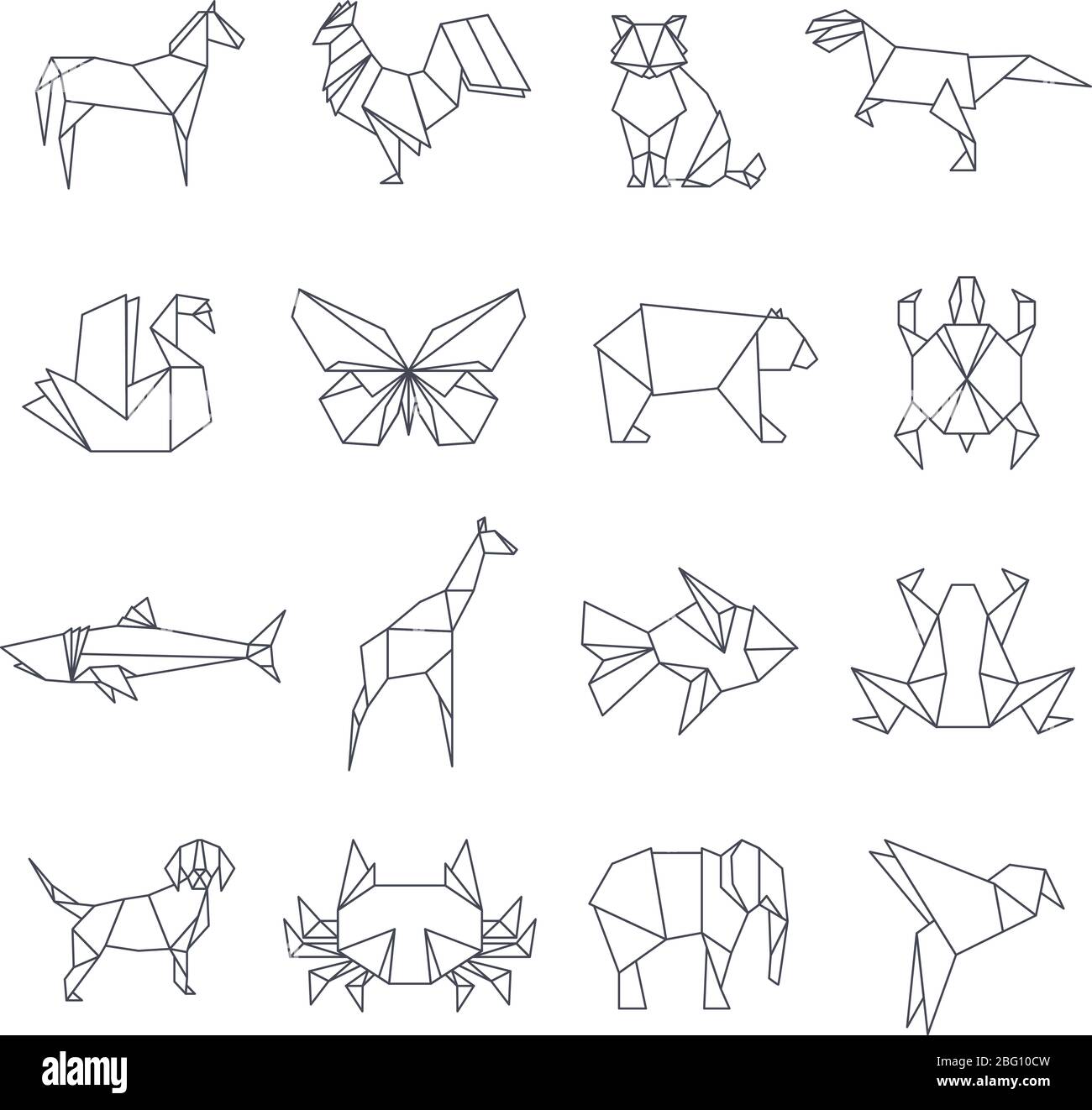 Icônes de ligne vectorielle d'animaux en papier d'origine japonaise ...