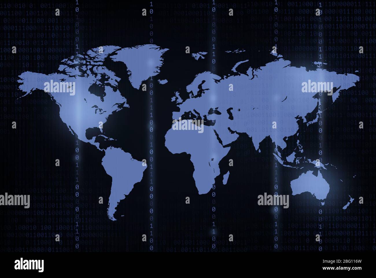 llastrartion de la carte du monde avec la matrice binaire code chute Banque D'Images