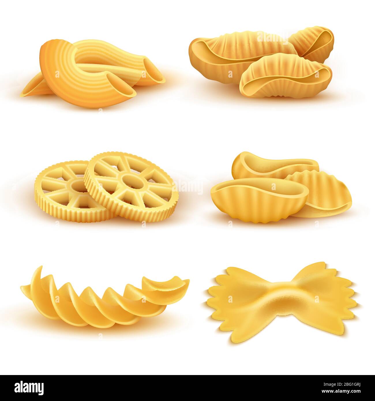 Cuisson réaliste types de pâtes ensemble vectoriel isolé. Spaghetti et pâtes italiens, cuisine traditionnelle illustration de l'italie Illustration de Vecteur