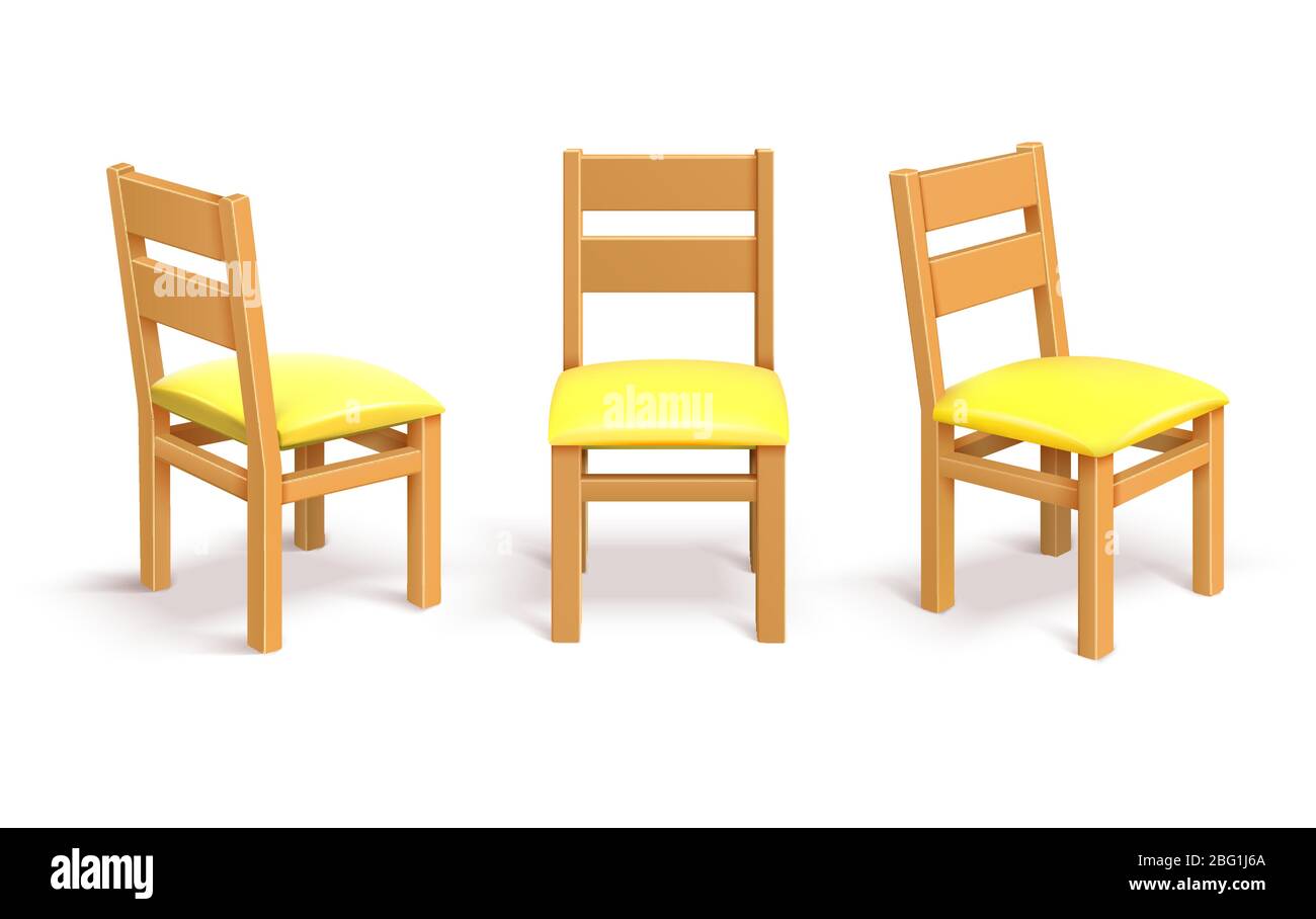 Chaise en bois dans une illustration vectorielle isolée de position différente. Chaise de meuble pour intérieur de bureau Illustration de Vecteur
