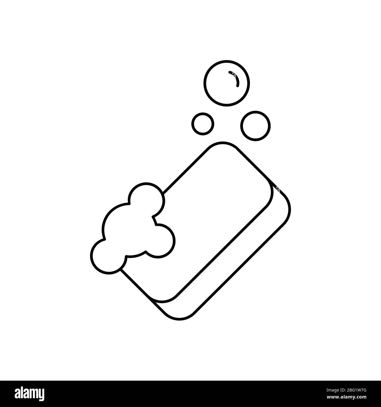 Icône de la barre de savon. Savon avec bulles et contour en mousse. Signe de lavage des mains. Noir sur fond blanc. Protection antibactérienne et antivirus. Vecteur Illustration de Vecteur