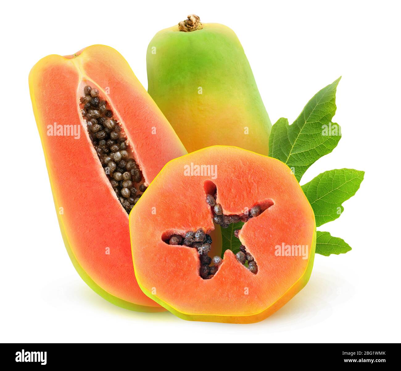 Papaye isolée. Morceaux de fruits de papaye de différentes formes isolées sur fond blanc Banque D'Images