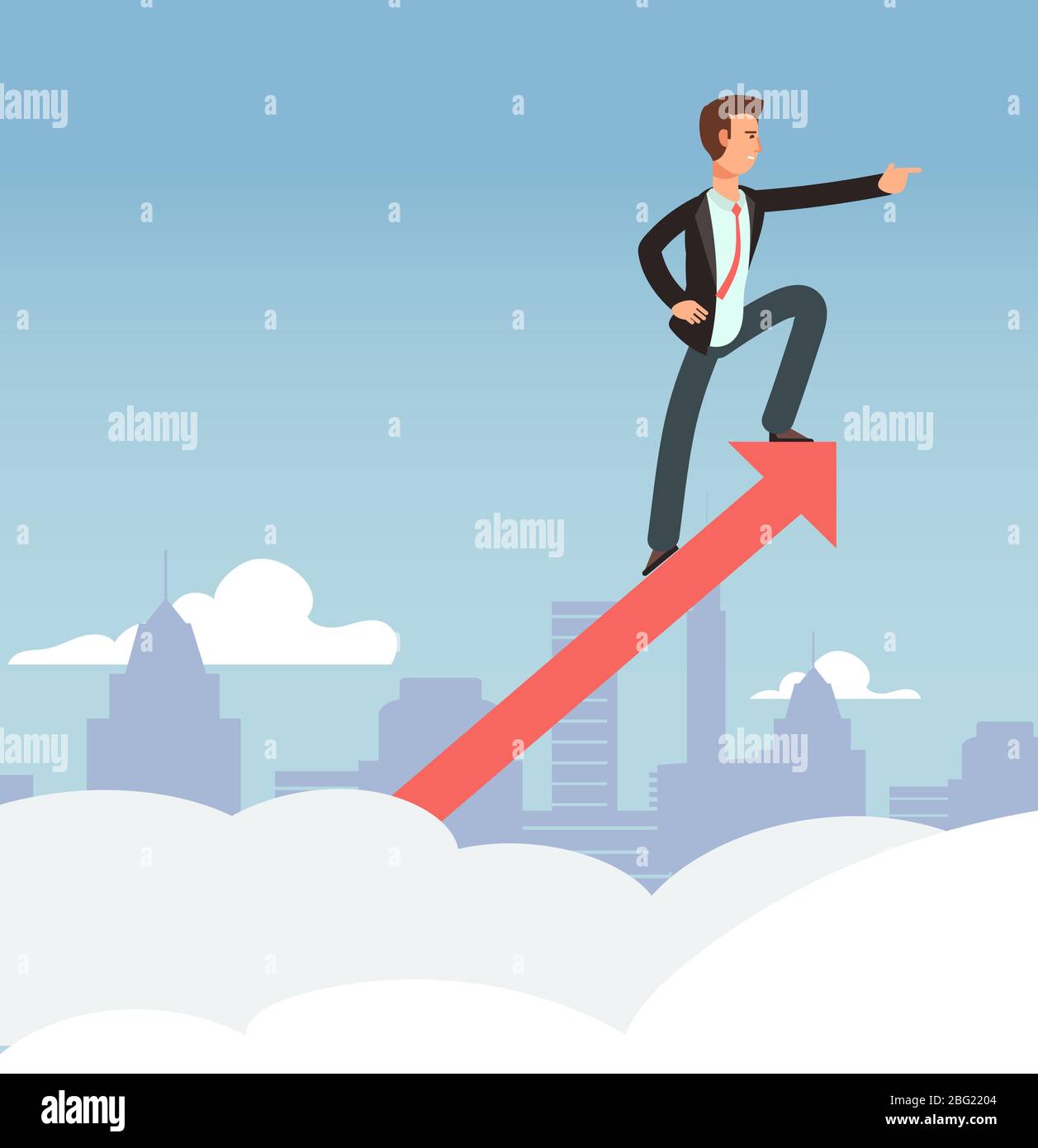 Concept de croissance de vecteur d'affaires. Nouvelles opportunités et vision d'entreprise. Croissance et succès de l'entreprise, progrès défi flèche illustr Illustration de Vecteur