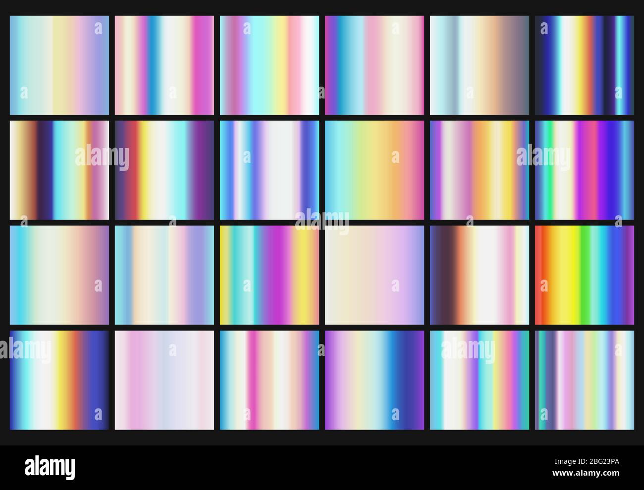 Dégradés métalliques arc-en-ciel avec modèles vectoriels de couleurs holographiques. Hologramme Rainbow, illustration de la collection de gradients holographiques Illustration de Vecteur