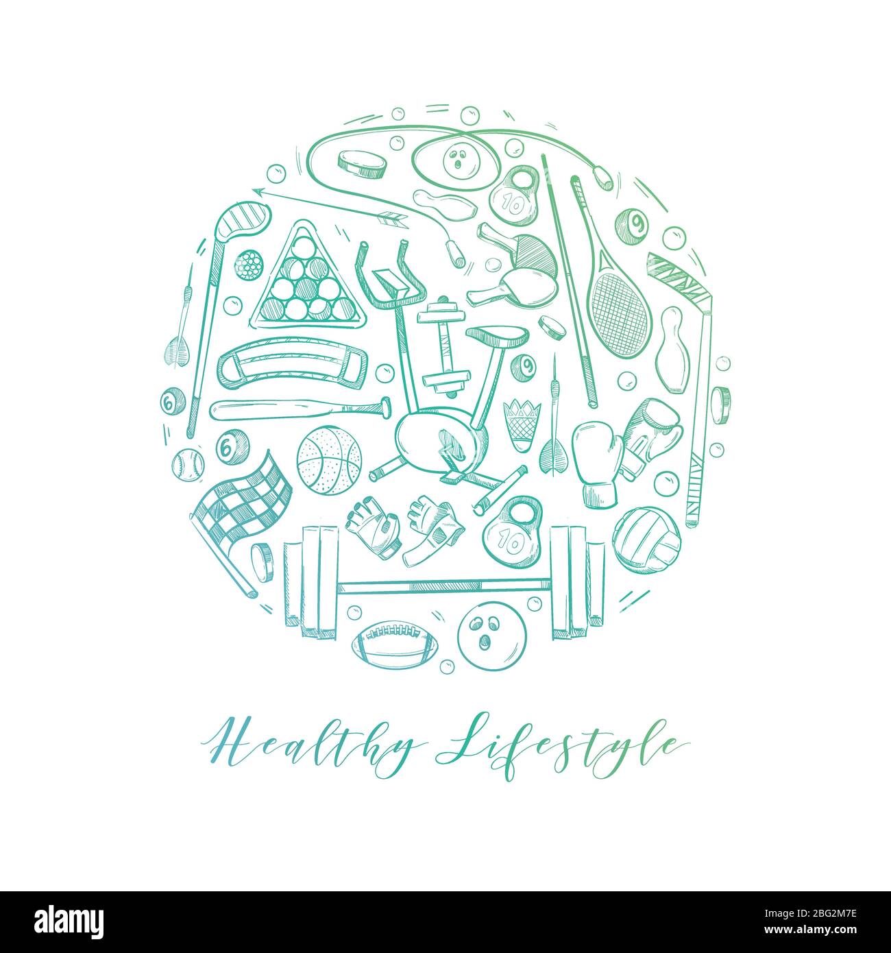 Jeux d'icônes de gribouille actif pour le sport - concept de style de vie sain. Illustration vectorielle Illustration de Vecteur