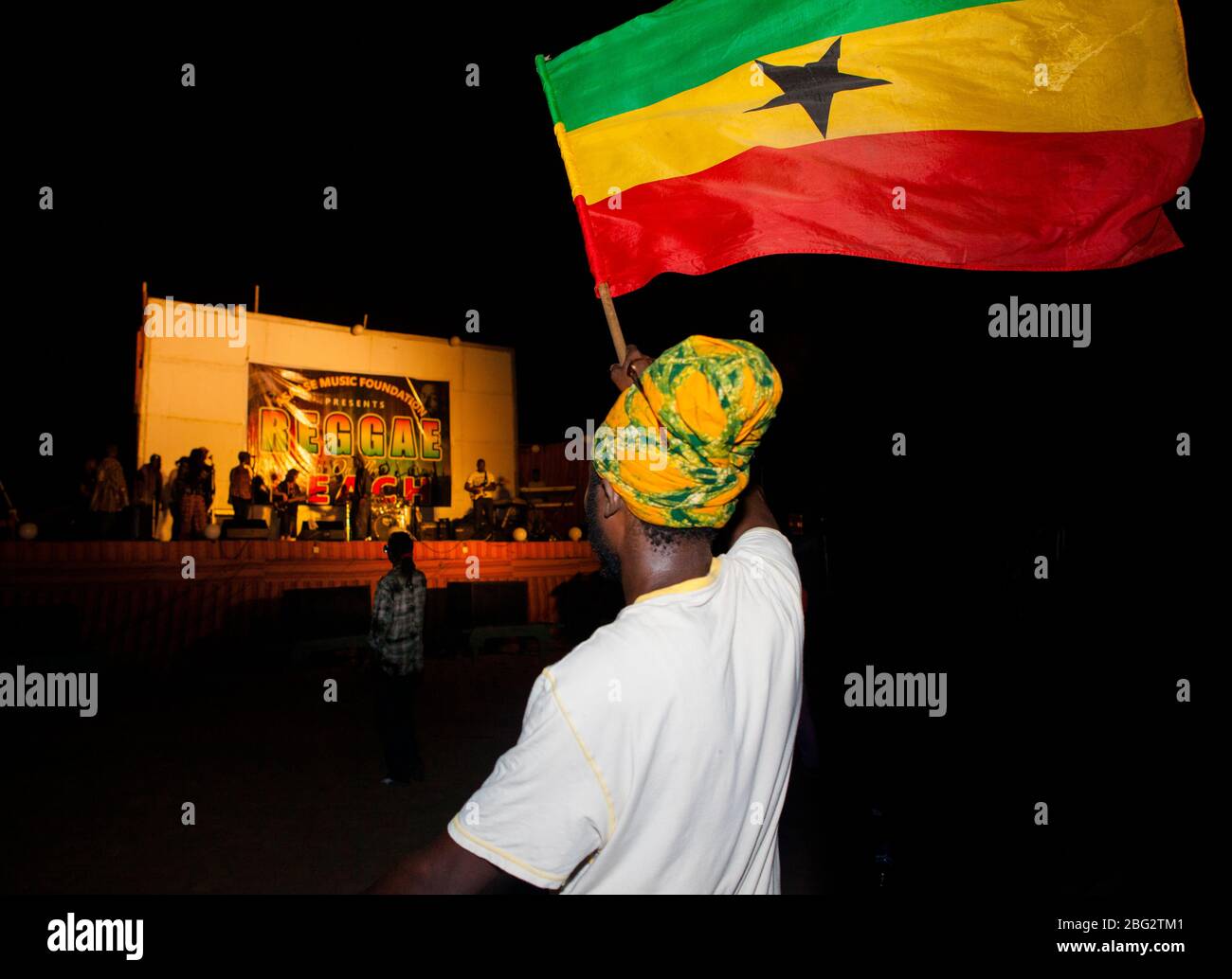 Concert de reggae sur la plage de Labadi, Accra, Ghana. Banque D'Images
