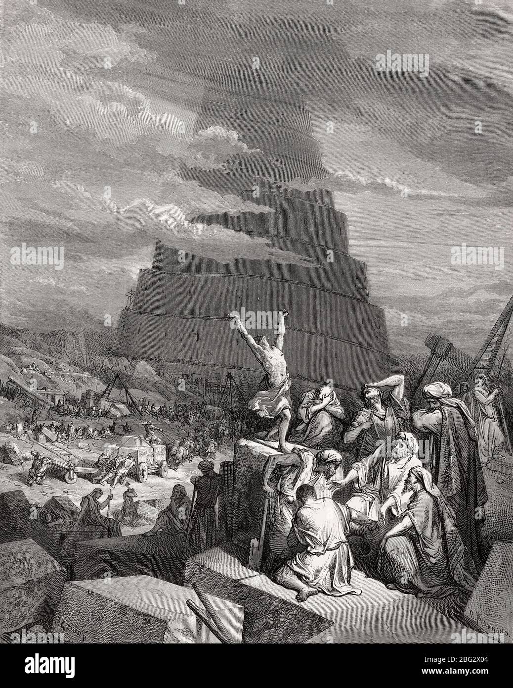 La Tour de Babel, ancien Testament, boisée par Gustave Doré Banque D'Images