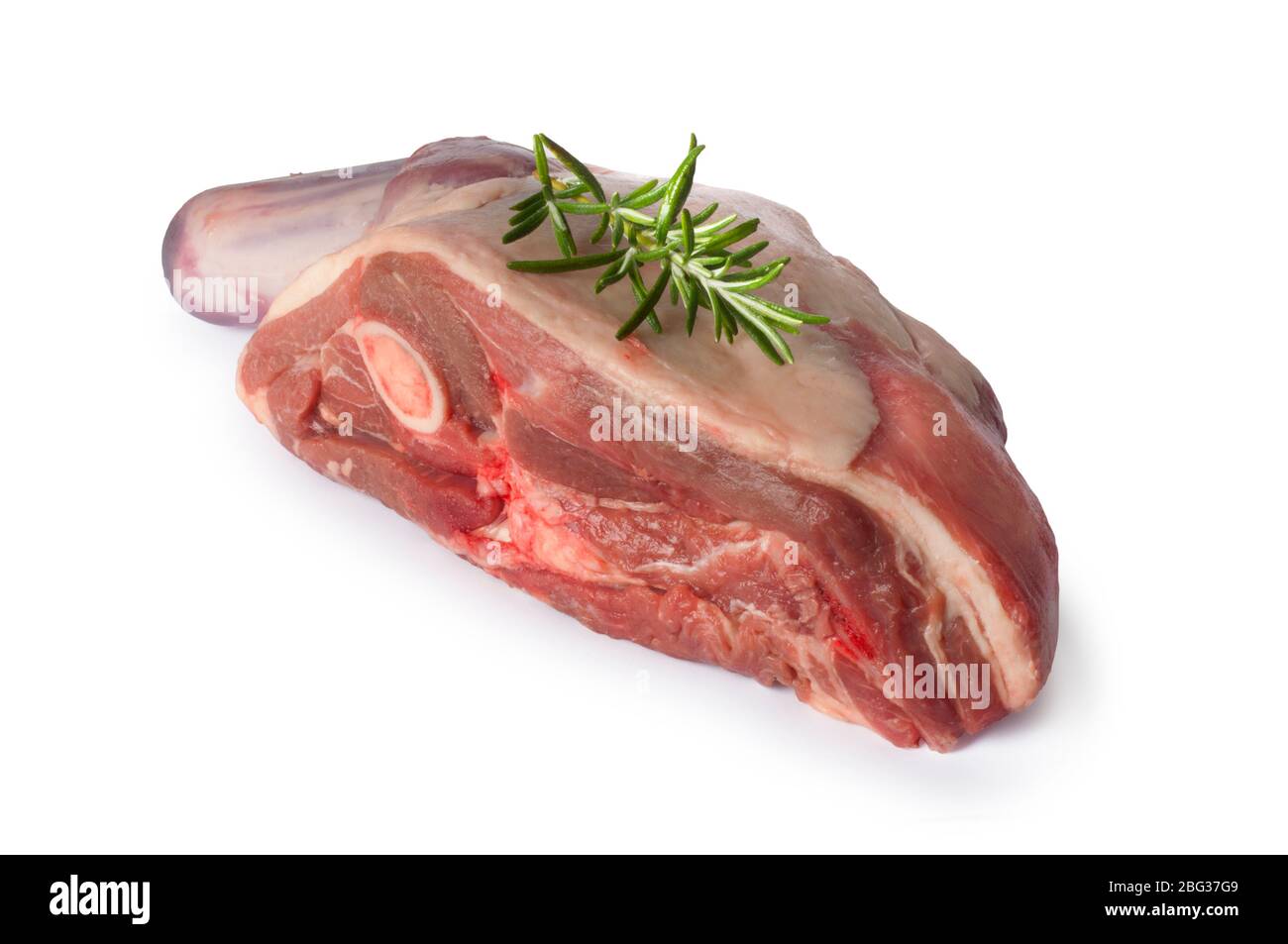 Studio tourné d'un épaule d'agneau coupé sur un fond blanc Banque D'Images