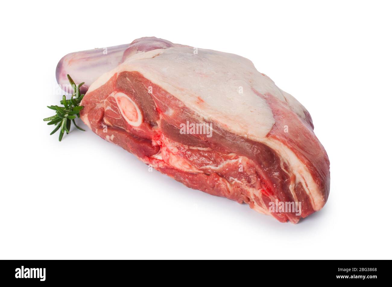 Studio tourné d'un épaule d'agneau coupé sur un fond blanc Banque D'Images