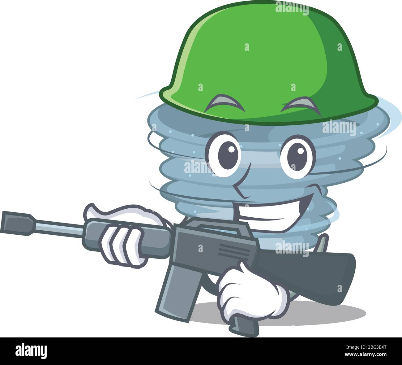 Une photo de dessin animé de tornade de style militaire avec mitrailleuse Illustration de Vecteur