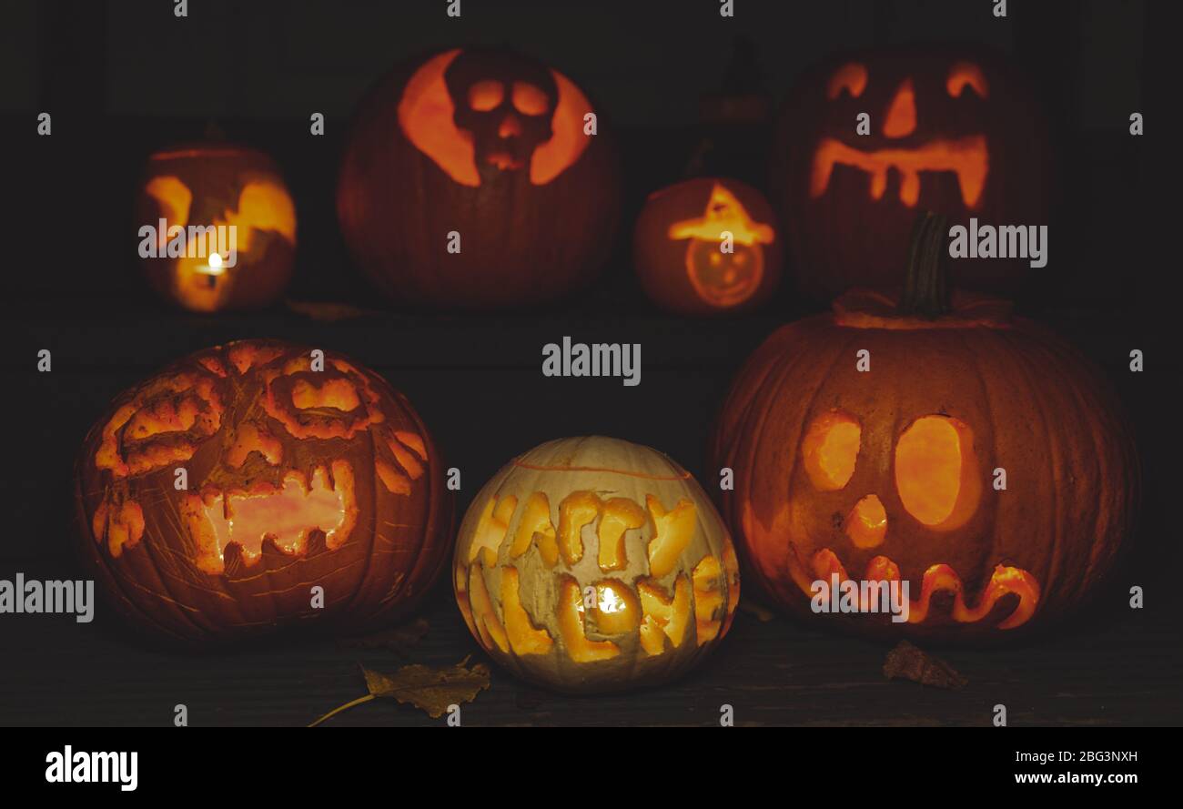 Gros plan sur Jack-o-lanternes à Halloween, Angleterre, Royaume-Uni Banque D'Images